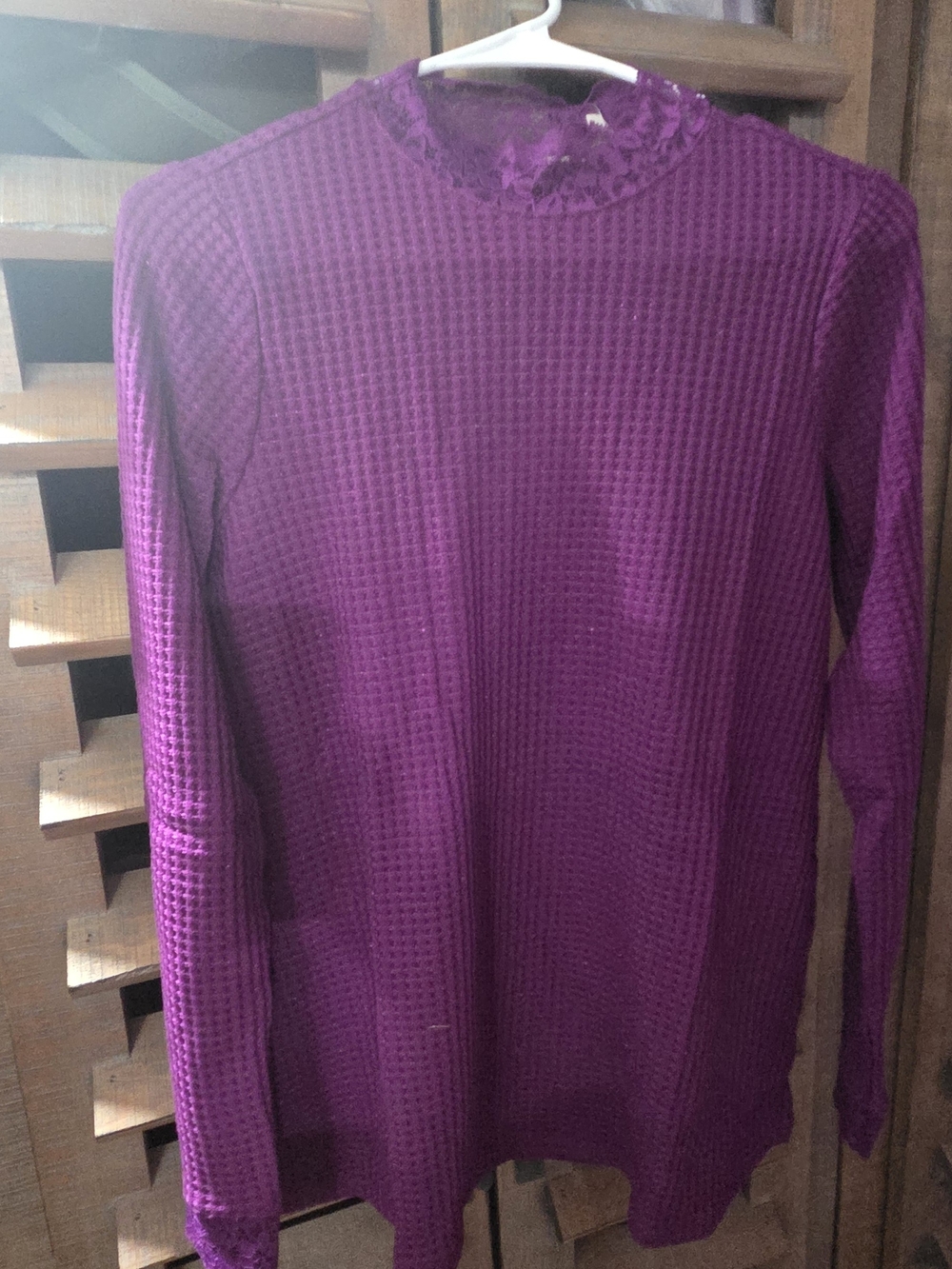 Womens Long-Sleeve Waffle Knit Top in Purple
